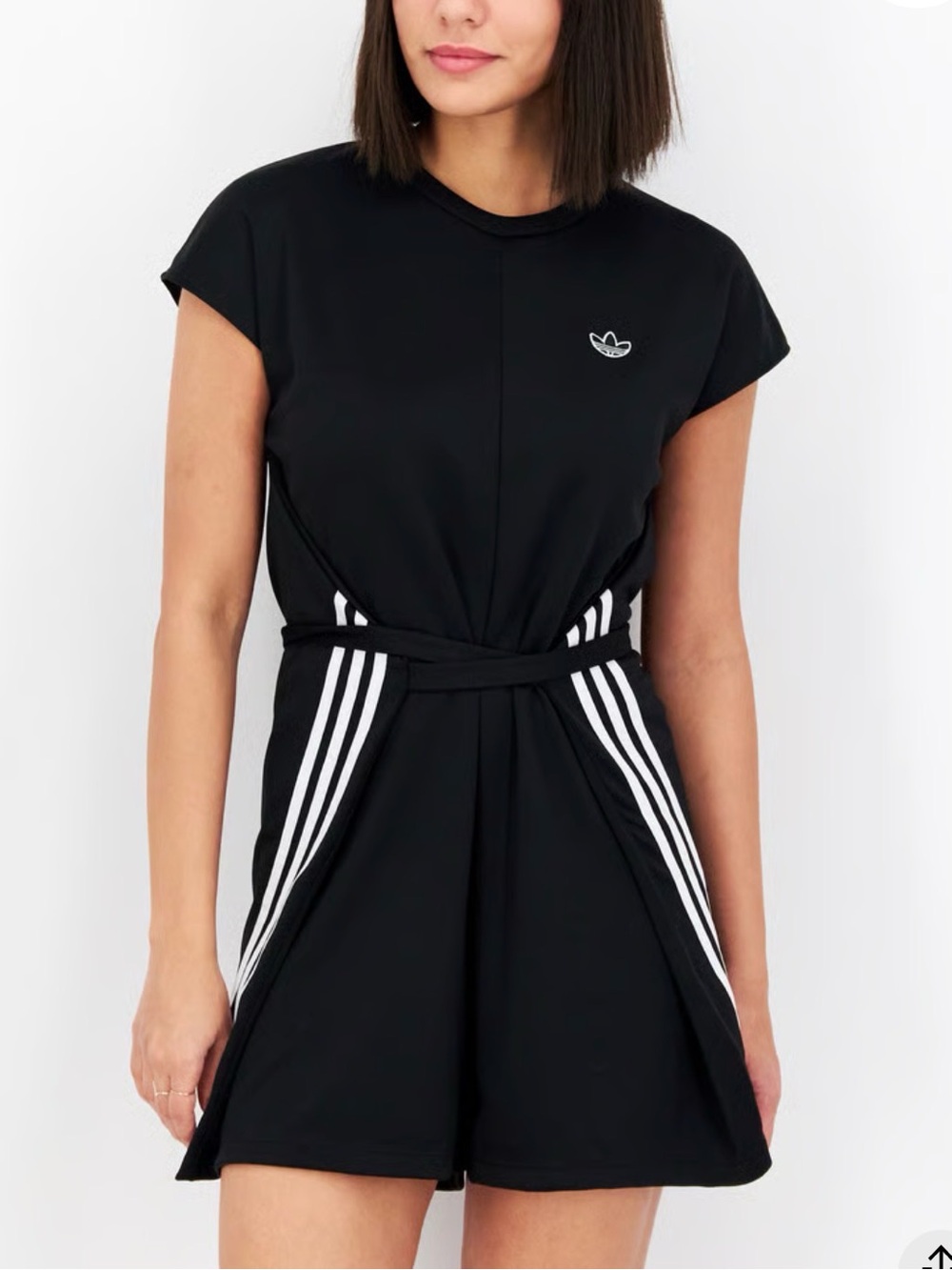 adidas Black Short-Sleeve Romper with White Three-Stripe Accents